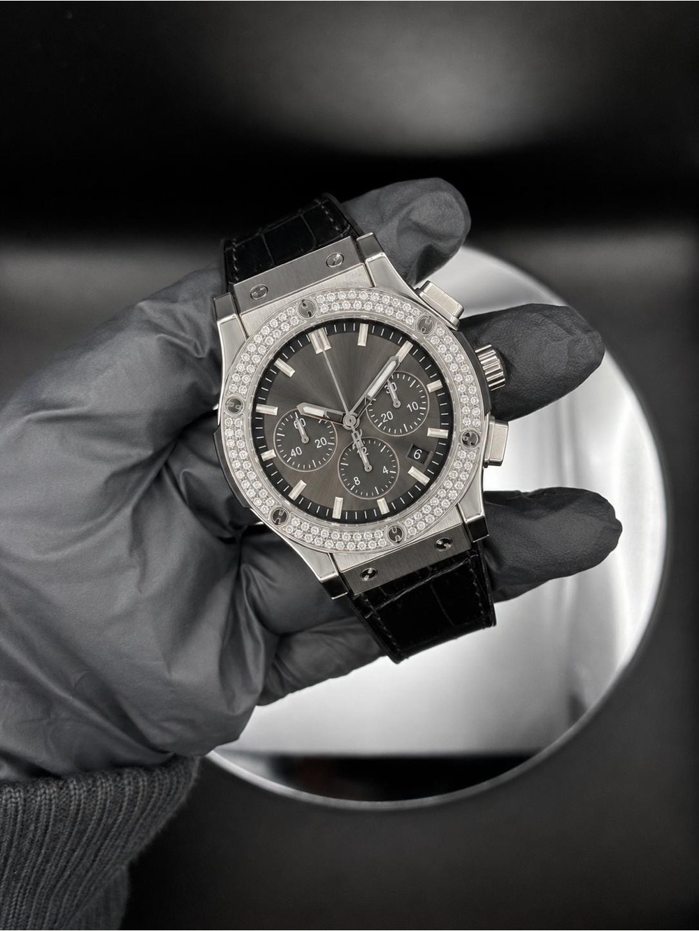 Luxury Men's Chronograph Big Bang Watch in Black with Diamond Bezel